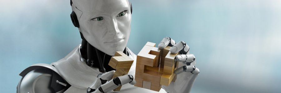 Robot with wooden puzzle